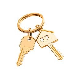 Golden House Key and Keyring on White graphic design isolated on a transparent background