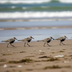 Shorebirds on the Beach - A Coastal Scene of Sandpipers.