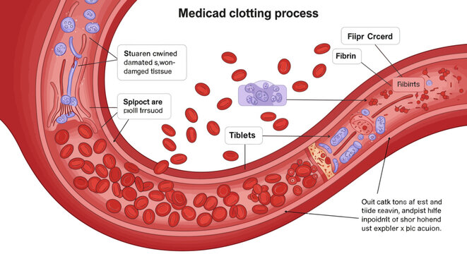 Medical Illustration of Blood Clotting Process, Diagram