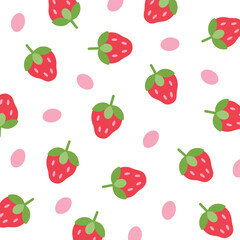Cute hand drawn strawberry pattern with pink accents on white background