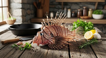 Lionfish Preparation - A Culinary Still Life with Fresh Ingredients.