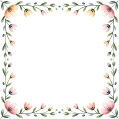 Delicate watercolor floral frame with soft pink and yellow blossoms