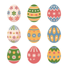 Collection of nine colorful and decorative easter eggs with unique patterns