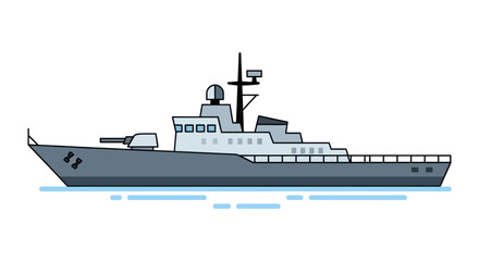 Vector Illustration of a Modern Military Warship with Gun. © Lidot