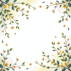 Delicate floral branches with yellow blossoms forming a decorative border