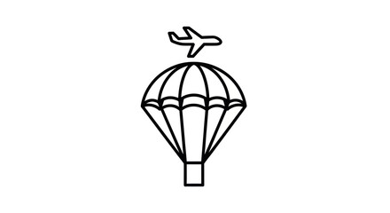 Airplane and Parachute Icon Symbolizing Aviation and Descent. © Lidot