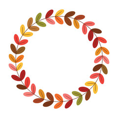 Autumn leaf wreath with colorful fall foliage in a circular frame