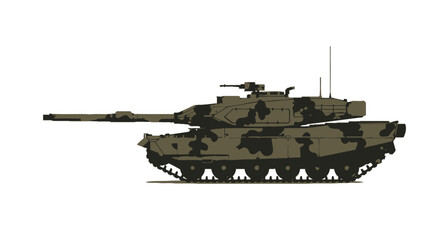 Camouflaged Military Main Battle Tank with Long Cannon. © Lidot