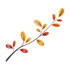 Watercolor autumn branch with golden and red leaves