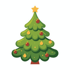 Festive cartoon christmas tree with ornaments and star topper