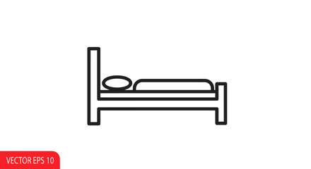 Simple Bed Icon with Pillow and Frame Black Outline.