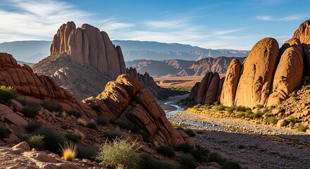 Dramatic rock formations in Dades Valley, Morocco under a clear sky.