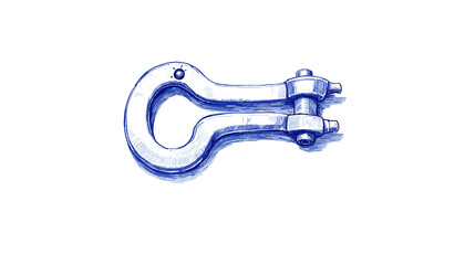 Vintage sketch of a bolt cutter in blue ink on white background  
