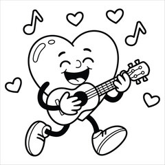 Joyful heart character playing guitar with musical notes inspiring love songs fun and happiness for all occasions illustration