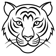 Obraz premium A black and white illustration of a tiger face isolated on white background