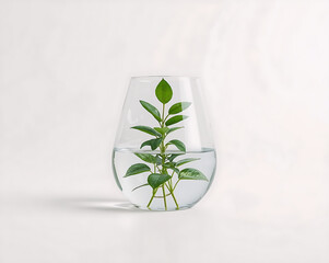 Eco Concept &ndash; Glass with Water and Green Plant Representing Sustainability