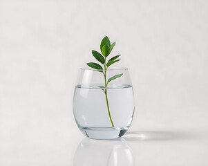 Eco Concept &ndash; Glass with Water and Green Plant Representing Sustainability