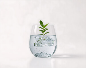 Eco Concept &ndash; Glass with Water and Green Plant Representing Sustainability