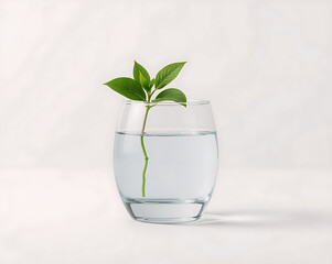 Eco Concept &ndash; Glass with Water and Green Plant Representing Sustainability