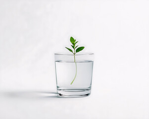 Eco Concept &ndash; Glass with Water and Green Plant Representing Sustainability