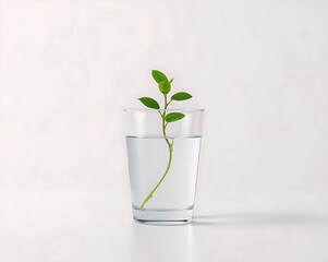 Eco Concept &ndash; Glass with Water and Green Plant Representing Sustainability