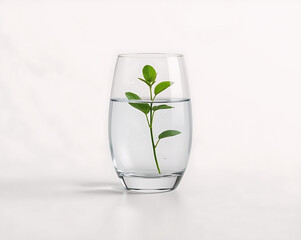 Eco Concept &ndash; Glass with Water and Green Plant Representing Sustainability