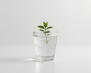 Eco Concept &ndash; Glass with Water and Green Plant Representing Sustainability