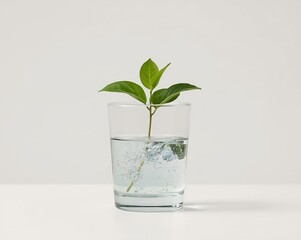 Eco Concept &ndash; Glass with Water and Green Plant Representing Sustainability