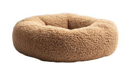 Round, textured beige pillow with a central indentation