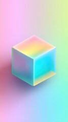 Fototapeta premium Holographic Cube on Gradient Background - Modern Abstract Art.