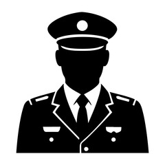 Veterans day vector silhouette of a uniformed officer with a tie and hat in a black and white style