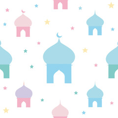 Obraz premium Pastel Mosques Stars Pattern dome crescent moon