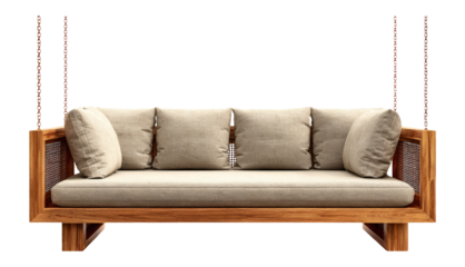 Stylish Hanging Sofa with Wooden Frame and Cushions for Modern Interiors