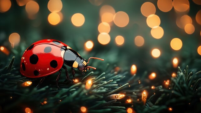 christmas ornament ladybug on tree branch