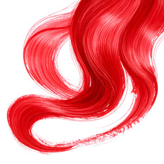 Wavy, flowing, vibrant red hair strand with highlights and a semi-transparent outline on black
