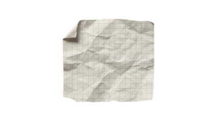 Crumpled piece of squared page isolated element for scrapbooking