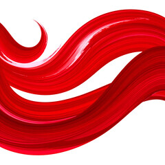 Abstract, vibrant, red brushstrokes flow on a dark backdrop, creating a dynamic wave