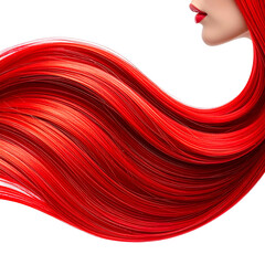 Close-up of a woman's profile with flowing, vibrant red hair against a black background