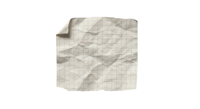 Crumpled piece of squared page isolated element for scrapbooking