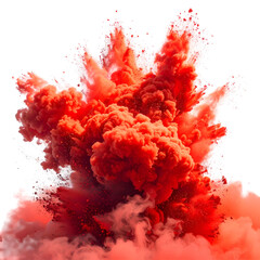 A vibrant explosion of crimson and white smoke against a black background, depicting dynamic force