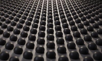 A uniform grid of small, dark spheres creates a pattern across a neutral surface