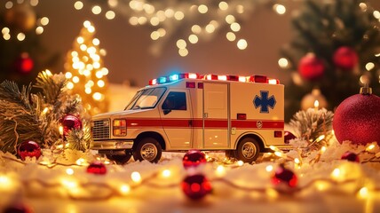Christmas Decorations With Toy Ambulance
