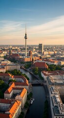 Obraz premium Berlin cityscape featuring the iconic TV Tower at sunset.