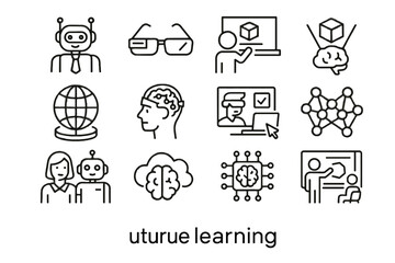 Vector vr icon board future glasses smart robot globe tutor classroom icons