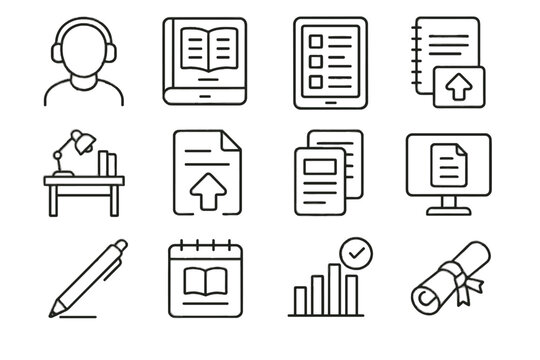 Upload progress student learning homework notes online digital assignment icon flashcards vector