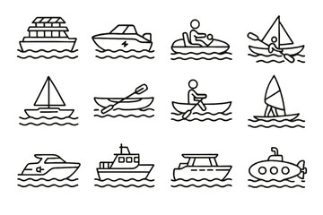 Eco icons sailboat transport vector ferry boat catamaran electric submarine canoe icon