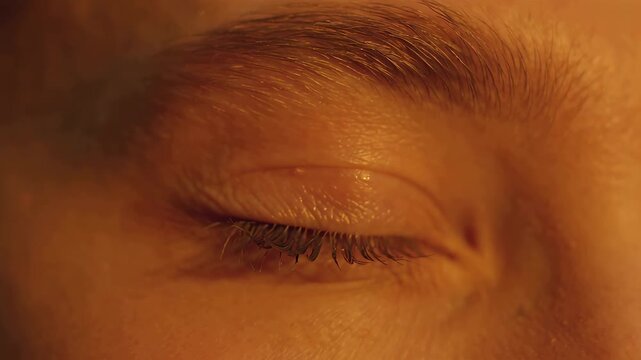 Emdr Red light eye therapy Allergic sinusitis Cat lashes Slow-wave sleep depuffing amab Neosensory Asmr skincare Saline Close-up of human eyes gently closing and opening peacefully eyebrow skin textu