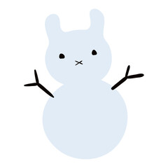 Snowman, snow rabbit, bunny isolated on transparent. Hand drawn flat vector illustration. Cute cartoon character. Traditional Christmas, New Year, seasonal winter design element, holiday clip art