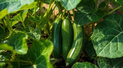 Obraz premium Close up of vibrant green snap peas growing on a healthy plant in a garden