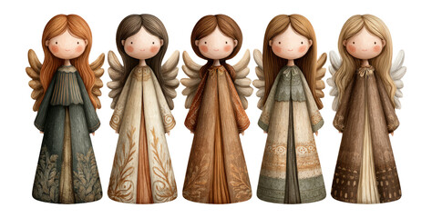 Adorable Handcrafted Angel Figures in Various Earthy Tones and Styles